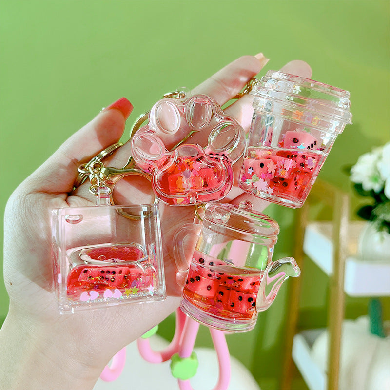 Wholesale Oil Filled Cute Quicksand Acrylic Key Ring